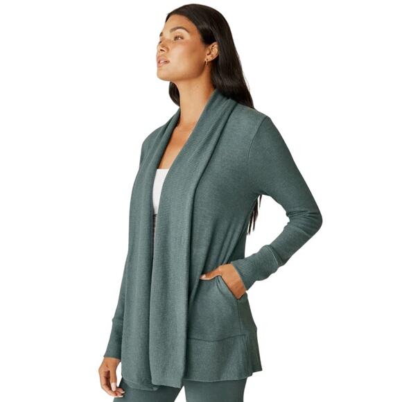 BEYOND YOGA Women's Soften Up Cardigan Sweater XS Green Storm Open Front NWOT - Picture 2 of 11